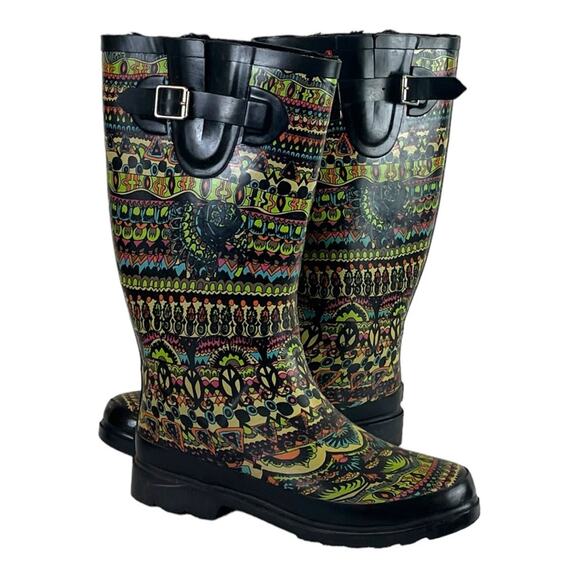 The Sak Sacroot Rain Boots Peace Love Boho Chunky Black Multi Women’s Size 7M - Picture 5 of 15